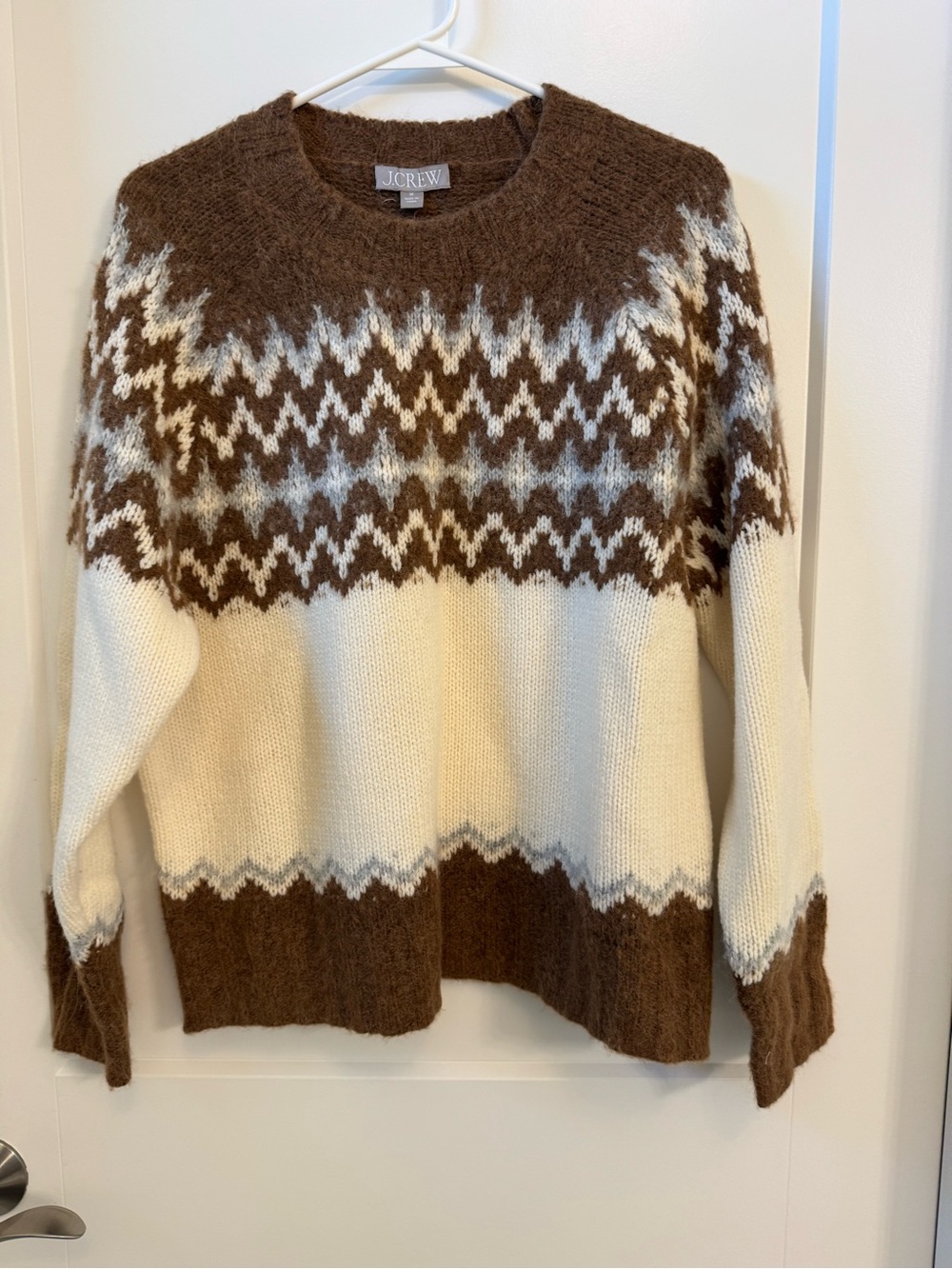 Women’s J.Crew Brown and Cream Fair Isle Sweater Medium